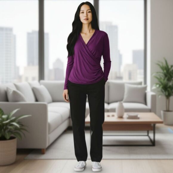 Afibi Purple Long Sleeve Faux Wrap Top - NWT - Picture 3 of 7